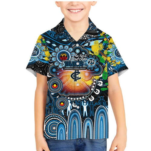 Personalised NAIDOC Week 2025 Blues Football Family Matching Mermaid Dress and Hawaiian Shirt Aboriginal Dot Painting