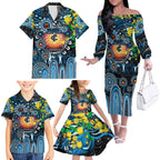 Personalised NAIDOC Week 2025 Blues Football Family Matching Off The Shoulder Long Sleeve Dress and Hawaiian Shirt Aboriginal Dot Painting