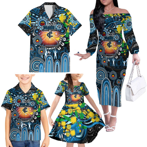 Personalised NAIDOC Week 2025 Blues Football Family Matching Off The Shoulder Long Sleeve Dress and Hawaiian Shirt Aboriginal Dot Painting