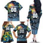 Personalised NAIDOC Week 2025 Blues Football Family Matching Off The Shoulder Long Sleeve Dress and Hawaiian Shirt Aboriginal Dot Painting