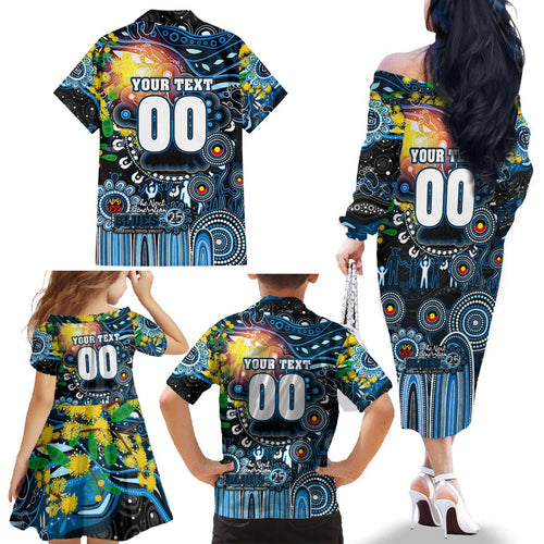 Personalised NAIDOC Week 2025 Blues Football Family Matching Off The Shoulder Long Sleeve Dress and Hawaiian Shirt Aboriginal Dot Painting