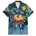 Personalised NAIDOC Week 2025 Blues Football Family Matching Off The Shoulder Long Sleeve Dress and Hawaiian Shirt Aboriginal Dot Painting