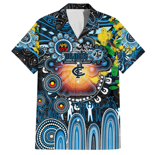 Personalised NAIDOC Week 2025 Blues Football Family Matching Off The Shoulder Long Sleeve Dress and Hawaiian Shirt Aboriginal Dot Painting