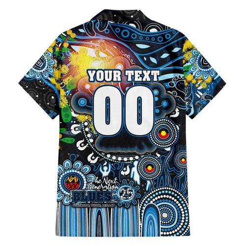 Personalised NAIDOC Week 2025 Blues Football Family Matching Off The Shoulder Long Sleeve Dress and Hawaiian Shirt Aboriginal Dot Painting