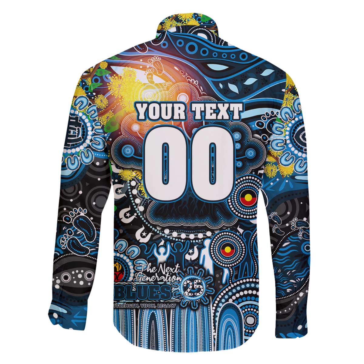 Personalised NAIDOC Week 2025 Blues Football Family Matching Off The Shoulder Long Sleeve Dress and Hawaiian Shirt Aboriginal Dot Painting