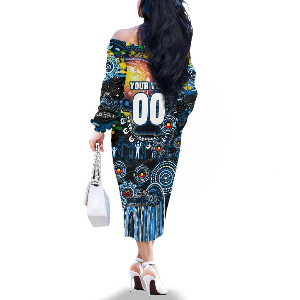 Personalised NAIDOC Week 2025 Blues Football Family Matching Off The Shoulder Long Sleeve Dress and Hawaiian Shirt Aboriginal Dot Painting