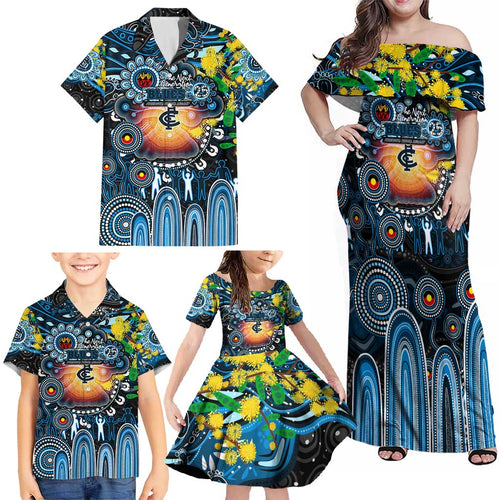 Personalised NAIDOC Week 2025 Blues Football Family Matching Off Shoulder Maxi Dress and Hawaiian Shirt Aboriginal Dot Painting