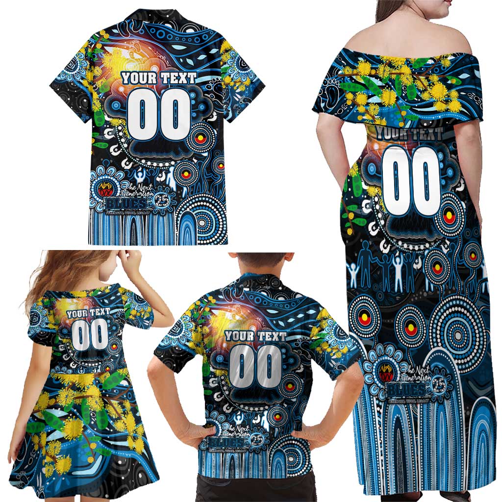 Personalised NAIDOC Week 2025 Blues Football Family Matching Off Shoulder Maxi Dress and Hawaiian Shirt Aboriginal Dot Painting