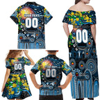 Personalised NAIDOC Week 2025 Blues Football Family Matching Off Shoulder Maxi Dress and Hawaiian Shirt Aboriginal Dot Painting
