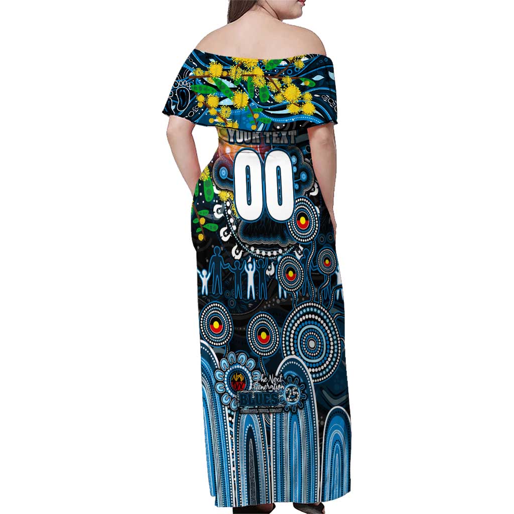 Personalised NAIDOC Week 2025 Blues Football Family Matching Off Shoulder Maxi Dress and Hawaiian Shirt Aboriginal Dot Painting