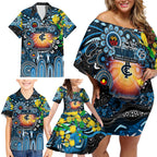 Personalised NAIDOC Week 2025 Blues Football Family Matching Off Shoulder Short Dress and Hawaiian Shirt Aboriginal Dot Painting