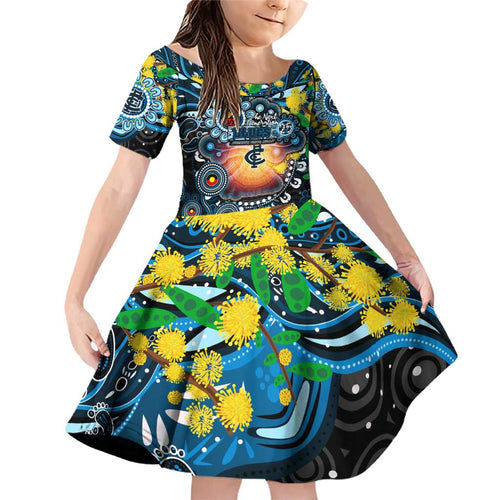 Personalised NAIDOC Week 2025 Blues Football Family Matching Off Shoulder Short Dress and Hawaiian Shirt Aboriginal Dot Painting