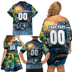 Personalised NAIDOC Week 2025 Blues Football Family Matching Off Shoulder Short Dress and Hawaiian Shirt Aboriginal Dot Painting