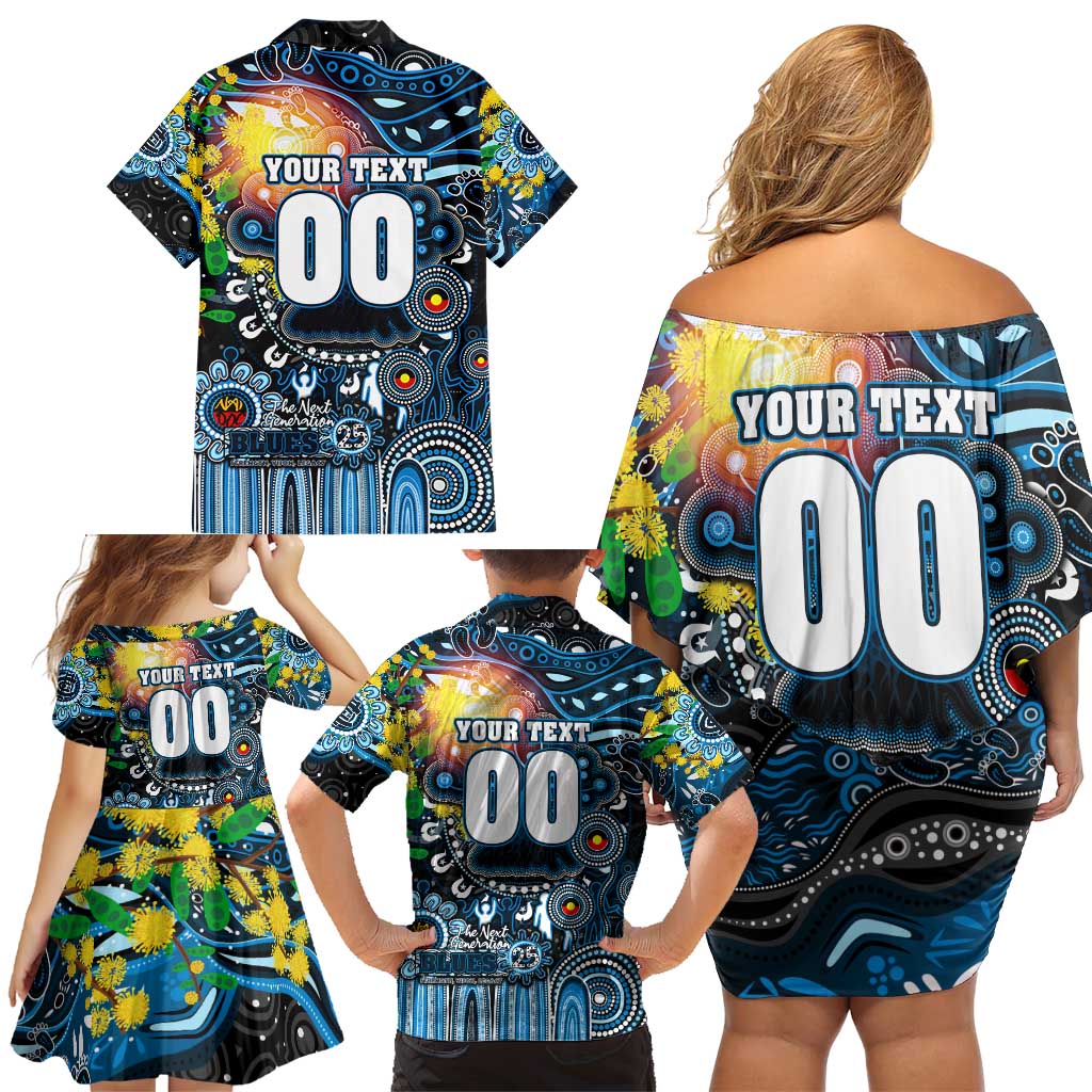 Personalised NAIDOC Week 2025 Blues Football Family Matching Off Shoulder Short Dress and Hawaiian Shirt Aboriginal Dot Painting