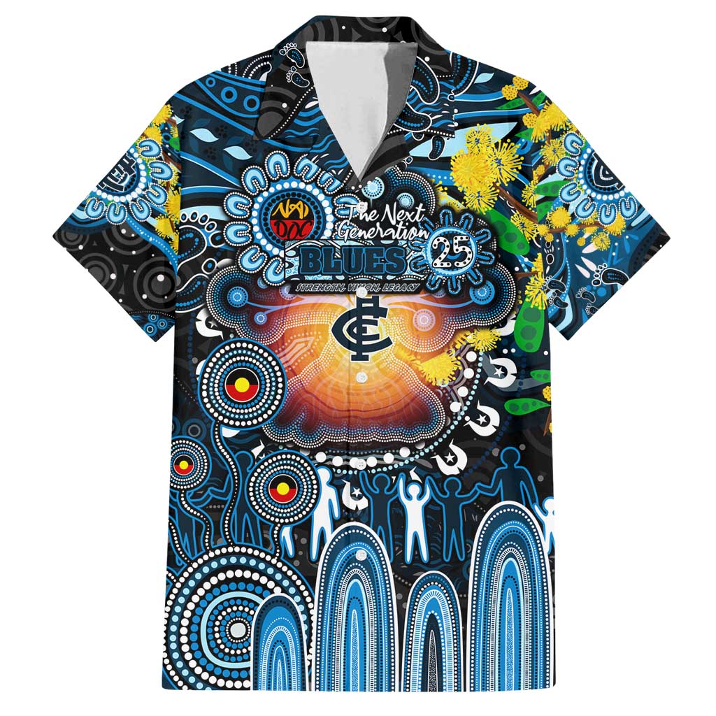 Personalised NAIDOC Week 2025 Blues Football Family Matching Off Shoulder Short Dress and Hawaiian Shirt Aboriginal Dot Painting