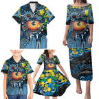 Personalised NAIDOC Week 2025 Blues Football Family Matching Puletasi and Hawaiian Shirt Aboriginal Dot Painting