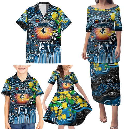 Personalised NAIDOC Week 2025 Blues Football Family Matching Puletasi and Hawaiian Shirt Aboriginal Dot Painting