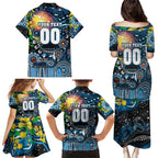 Personalised NAIDOC Week 2025 Blues Football Family Matching Puletasi and Hawaiian Shirt Aboriginal Dot Painting