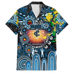 Personalised NAIDOC Week 2025 Blues Football Family Matching Puletasi and Hawaiian Shirt Aboriginal Dot Painting