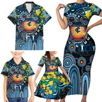 Personalised NAIDOC Week 2025 Blues Football Family Matching Short Sleeve Bodycon Dress and Hawaiian Shirt Aboriginal Dot Painting