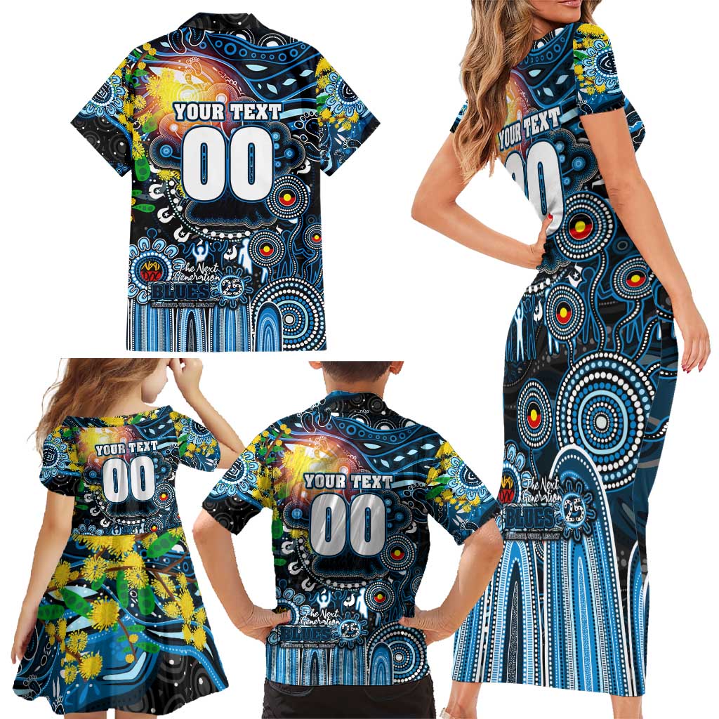 Personalised NAIDOC Week 2025 Blues Football Family Matching Short Sleeve Bodycon Dress and Hawaiian Shirt Aboriginal Dot Painting
