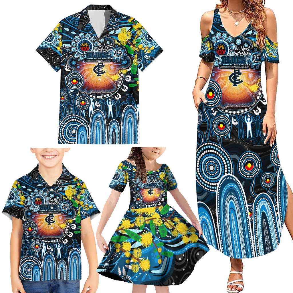 Personalised NAIDOC Week 2025 Blues Football Family Matching Summer Maxi Dress and Hawaiian Shirt Aboriginal Dot Painting