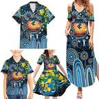 Personalised NAIDOC Week 2025 Blues Football Family Matching Summer Maxi Dress and Hawaiian Shirt Aboriginal Dot Painting