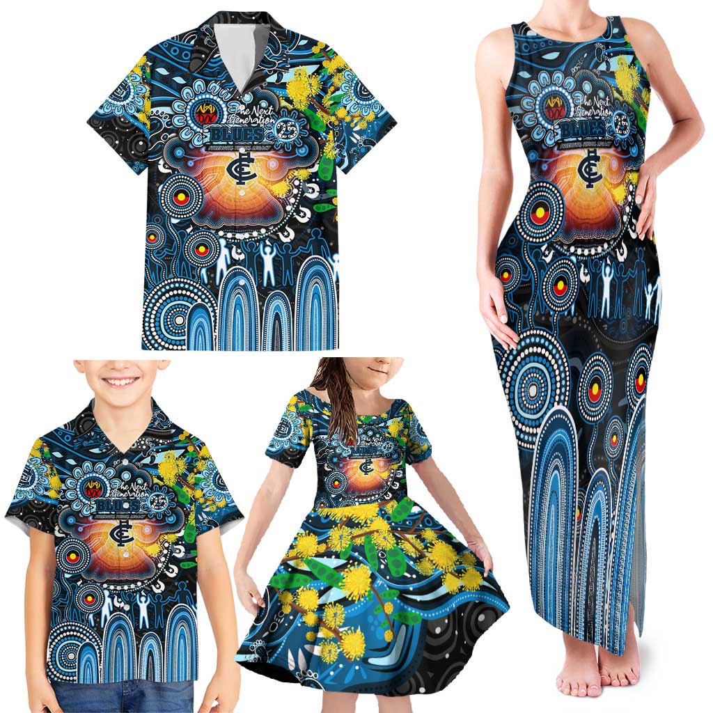 Personalised NAIDOC Week 2025 Blues Football Family Matching Tank Maxi Dress and Hawaiian Shirt Aboriginal Dot Painting