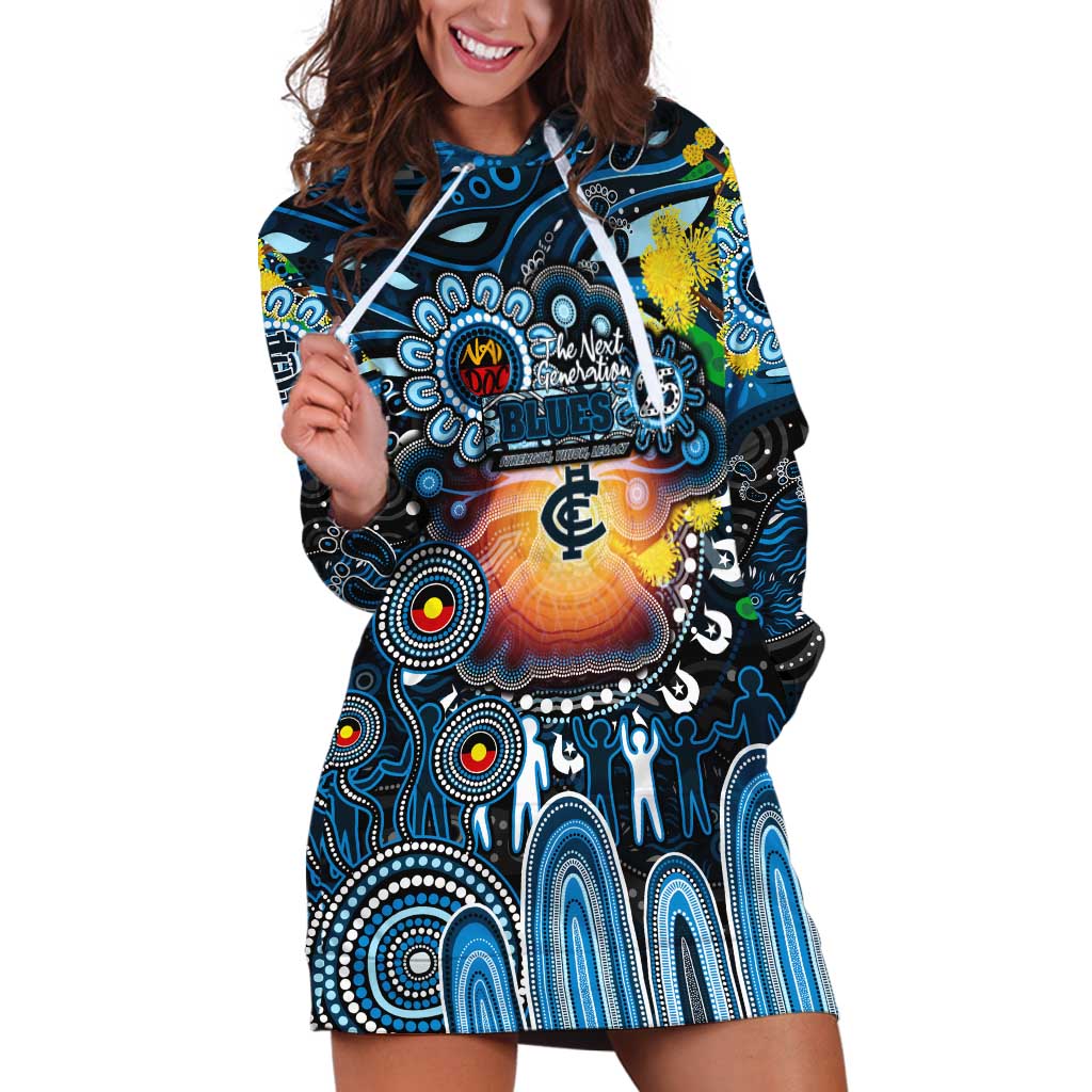 Personalised NAIDOC Week 2025 Blues Football Hoodie Dress Aboriginal Dot Painting