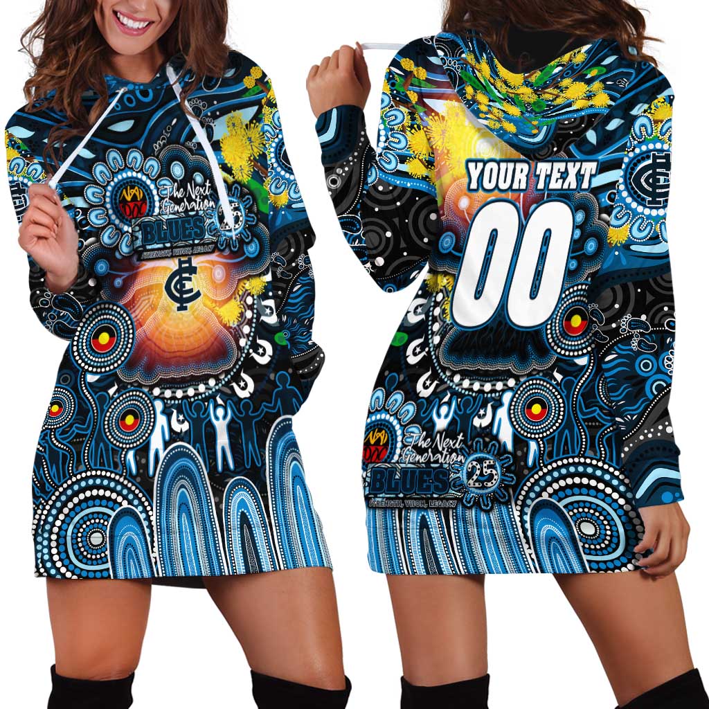 Personalised NAIDOC Week 2025 Blues Football Hoodie Dress Aboriginal Dot Painting