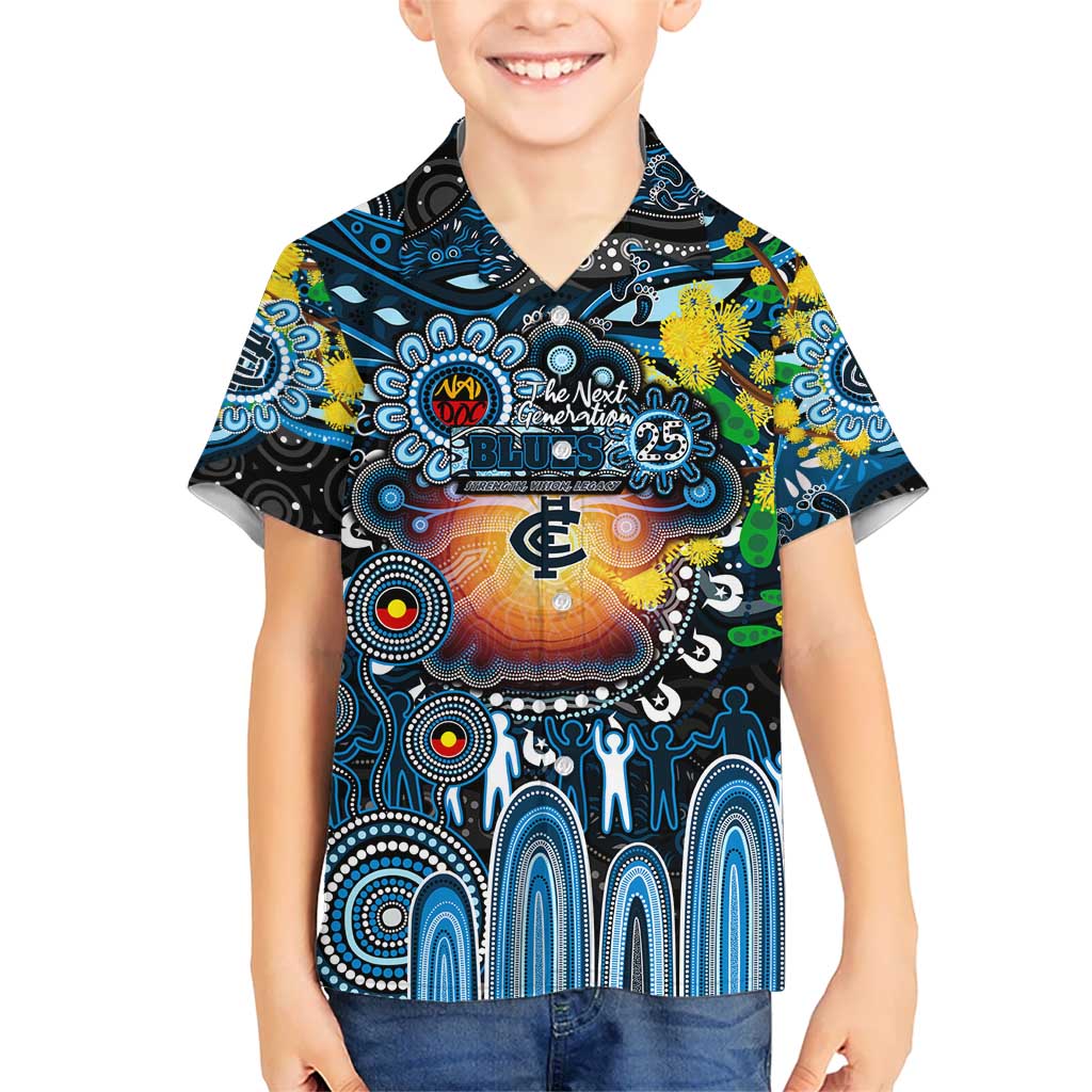 Personalised NAIDOC Week 2025 Blues Football Kid Hawaiian Shirt Aboriginal Dot Painting