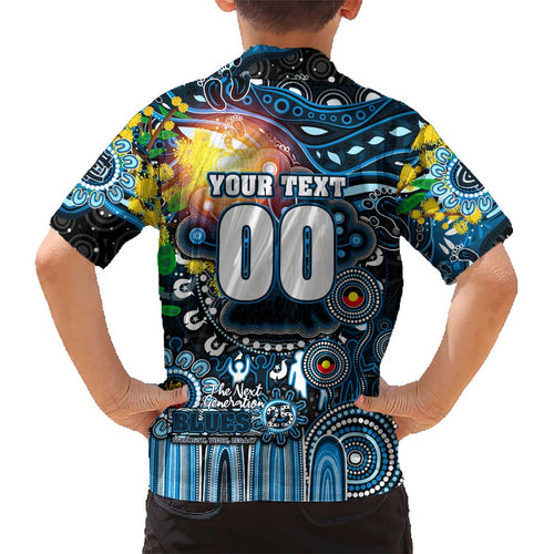Personalised NAIDOC Week 2025 Blues Football Kid Hawaiian Shirt Aboriginal Dot Painting