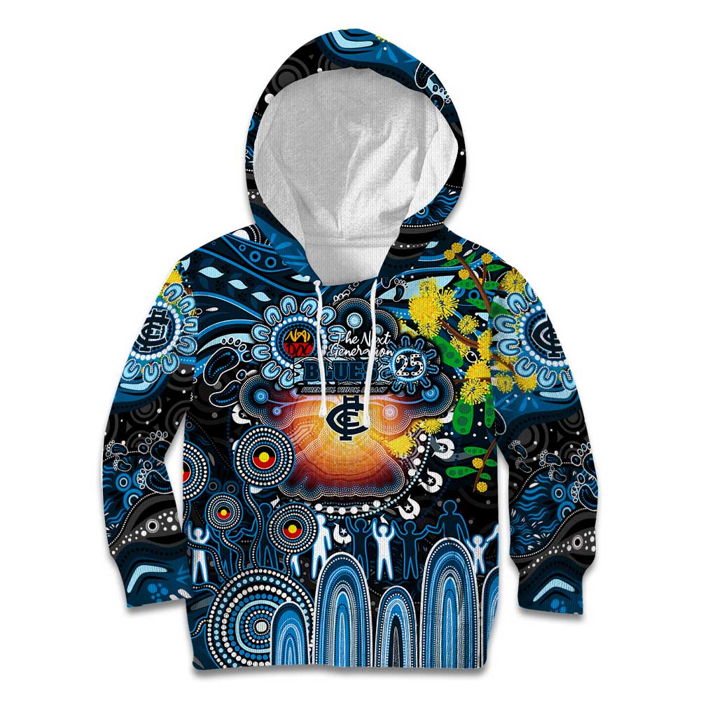 Personalised NAIDOC Week 2025 Blues Football Kid Hoodie Aboriginal Dot Painting