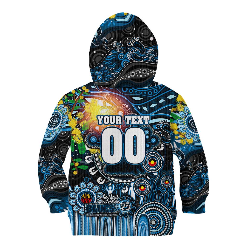 Personalised NAIDOC Week 2025 Blues Football Kid Hoodie Aboriginal Dot Painting