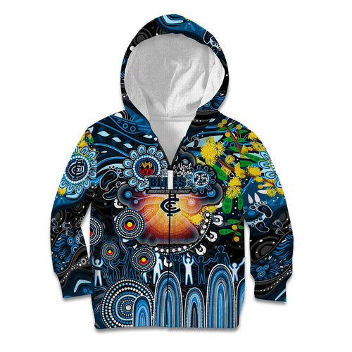 Personalised NAIDOC Week 2025 Blues Football Kid Hoodie Aboriginal Dot Painting