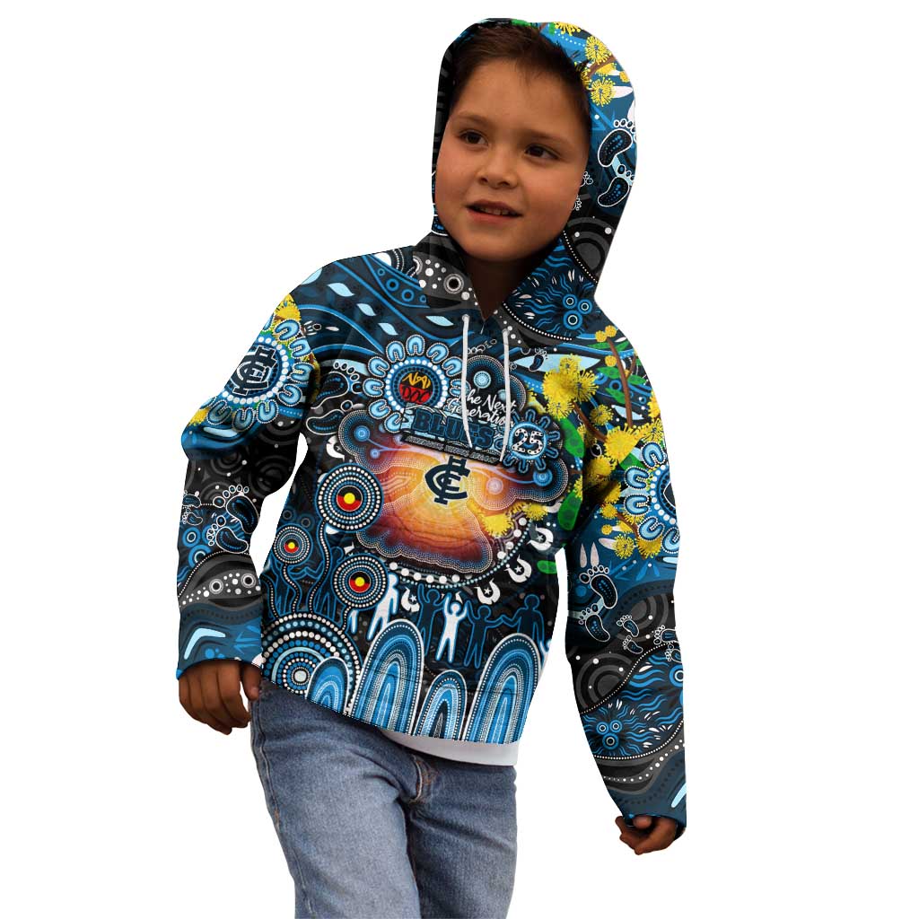 Personalised NAIDOC Week 2025 Blues Football Kid Hoodie Aboriginal Dot Painting