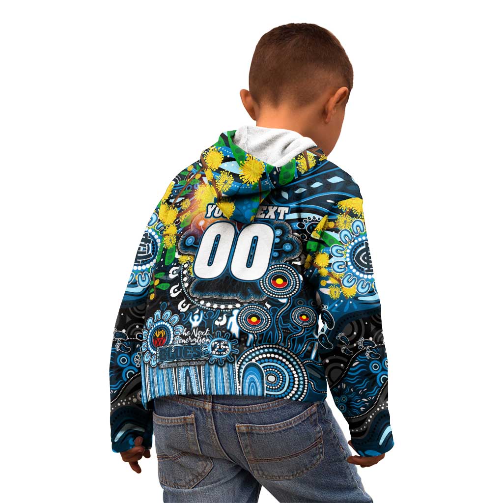 Personalised NAIDOC Week 2025 Blues Football Kid Hoodie Aboriginal Dot Painting
