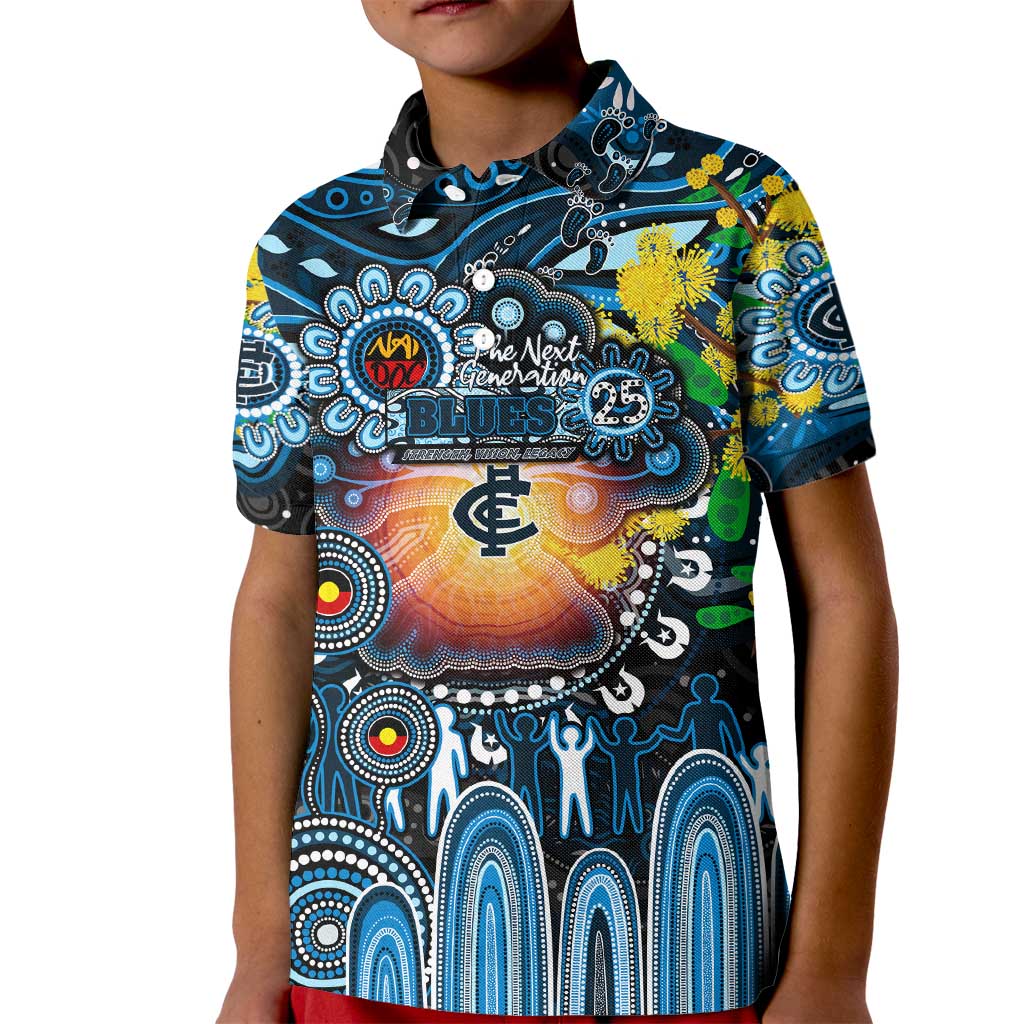 Personalised NAIDOC Week 2025 Blues Football Kid Polo Shirt Aboriginal Dot Painting