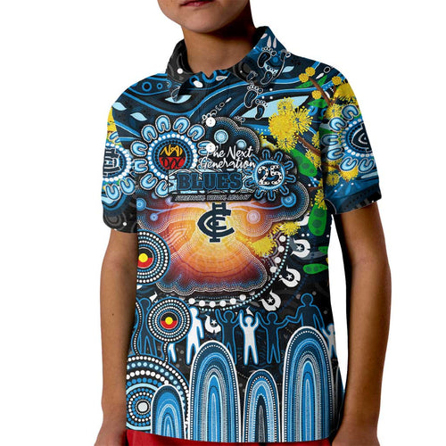 Personalised NAIDOC Week 2025 Blues Football Kid Polo Shirt Aboriginal Dot Painting