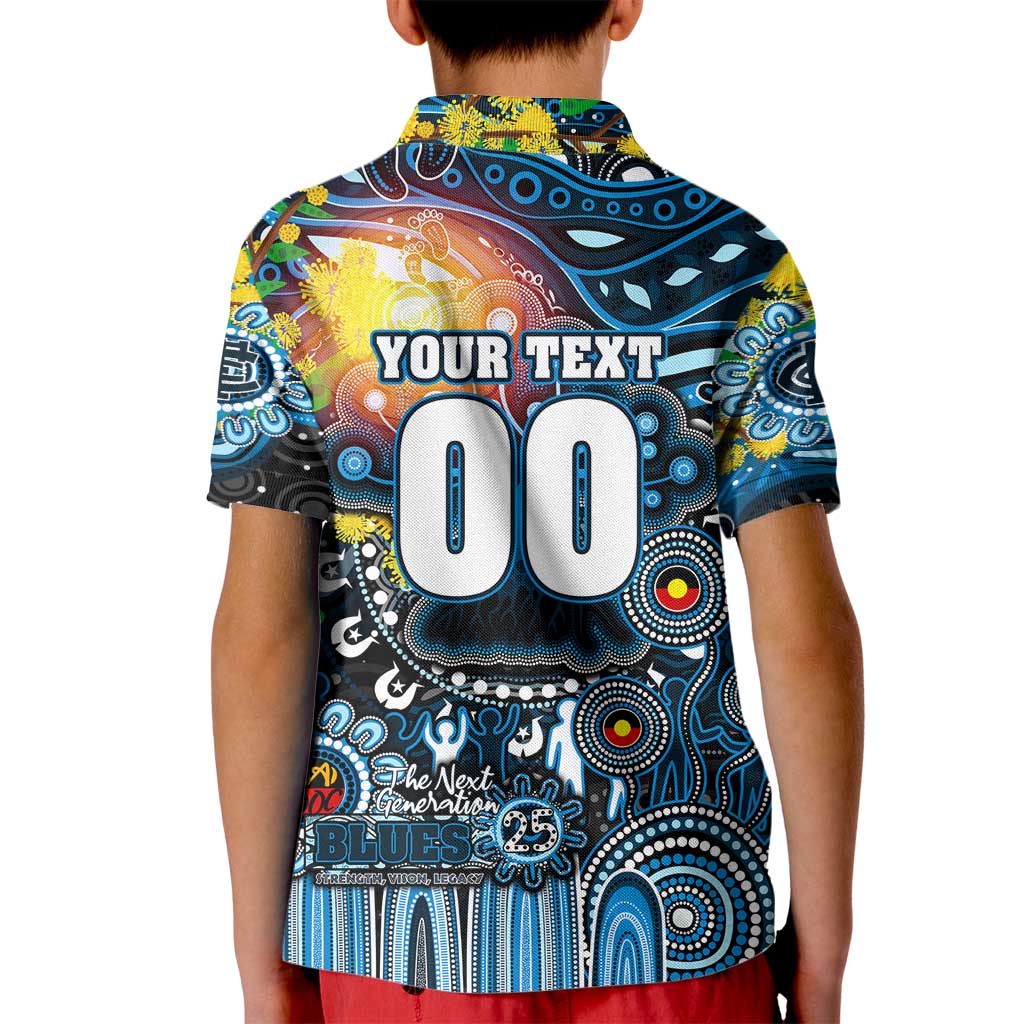Personalised NAIDOC Week 2025 Blues Football Kid Polo Shirt Aboriginal Dot Painting