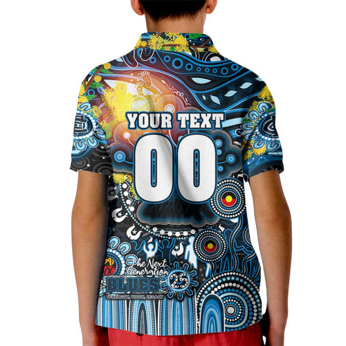 Personalised NAIDOC Week 2025 Blues Football Kid Polo Shirt Aboriginal Dot Painting