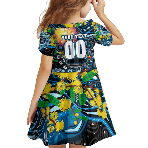 Personalised NAIDOC Week 2025 Blues Football Kid Short Sleeve Dress Aboriginal Dot Painting