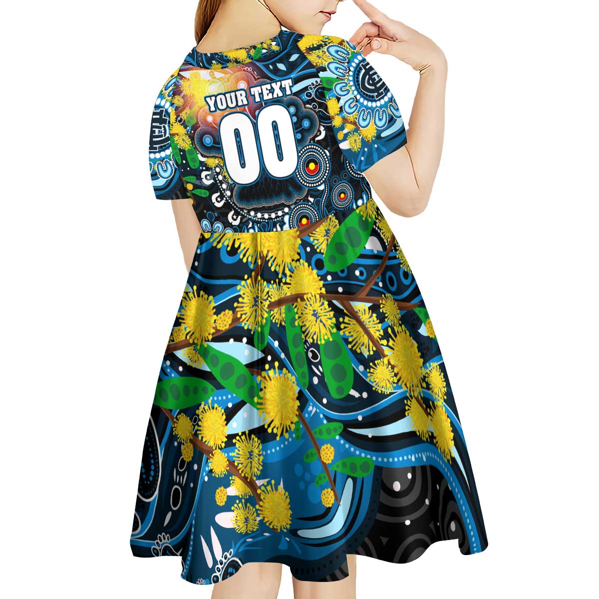 Personalised NAIDOC Week 2025 Blues Football Kid Short Sleeve Dress Aboriginal Dot Painting