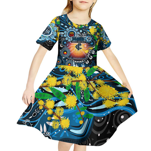 Personalised NAIDOC Week 2025 Blues Football Kid Short Sleeve Dress Aboriginal Dot Painting