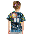 Personalised NAIDOC Week 2025 Blues Football Kid T Shirt Aboriginal Dot Painting