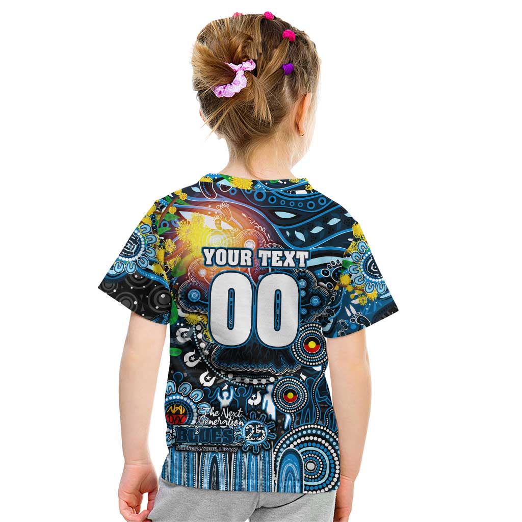 Personalised NAIDOC Week 2025 Blues Football Kid T Shirt Aboriginal Dot Painting