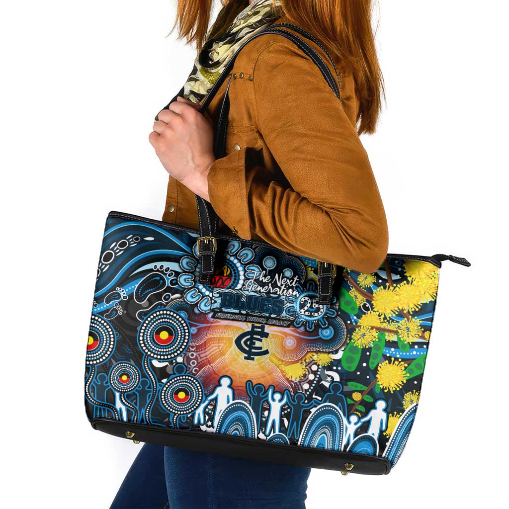 NAIDOC Week 2025 Blues Football Leather Tote Bag Aboriginal Dot Painting