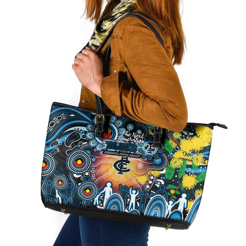 NAIDOC Week 2025 Blues Football Leather Tote Bag Aboriginal Dot Painting