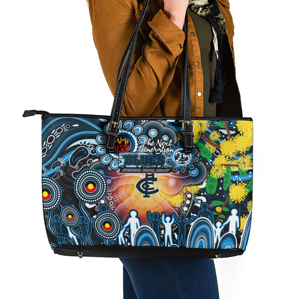 NAIDOC Week 2025 Blues Football Leather Tote Bag Aboriginal Dot Painting