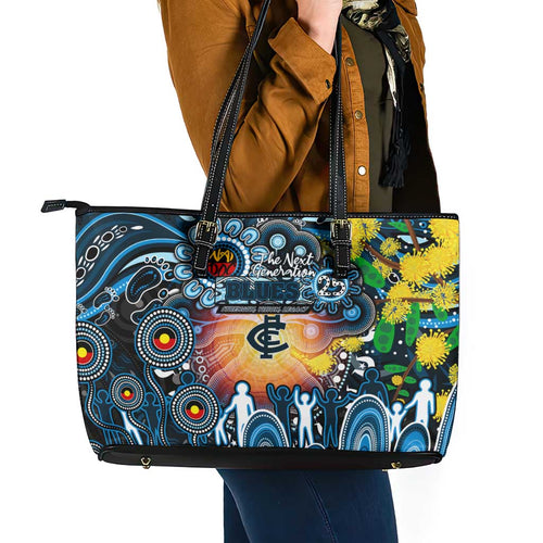 NAIDOC Week 2025 Blues Football Leather Tote Bag Aboriginal Dot Painting